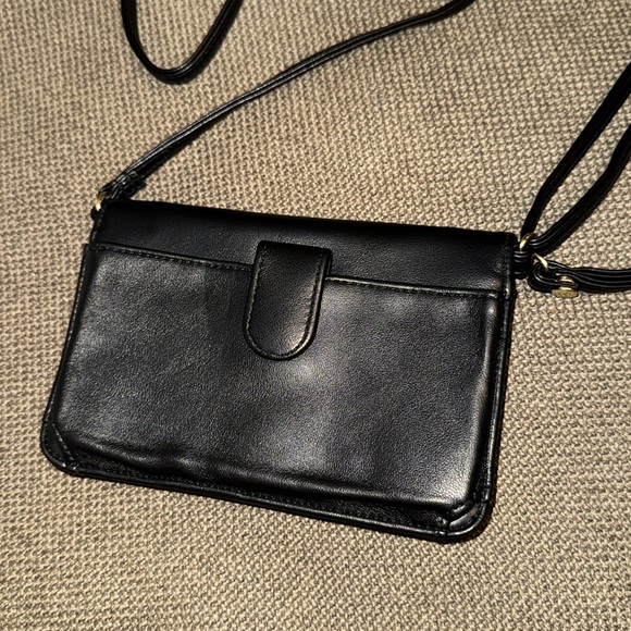 Black soft leather feel clutch gold metal adjustable strap cross body purse 7x5” - Picture 9 of 16